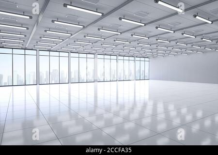 Le rendu 3D salle vide avec mur blanc et marbre Banque D'Images