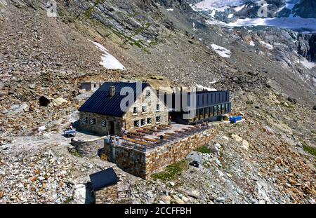 Cabane de montagne Cabane de Moiry, Grimentz, Valais, Suisse Banque D'Images