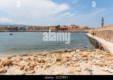 Mole au port vénitien de Chania, dans le nord-ouest de la Crète, Grèce Banque D'Images