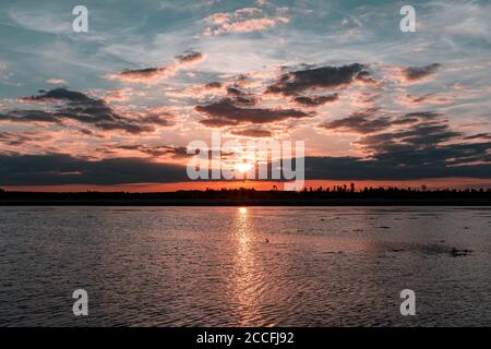 Sunset, Federsee, Bad Buchau, Bade-Wurtemberg, Allemagne, Europe Banque D'Images