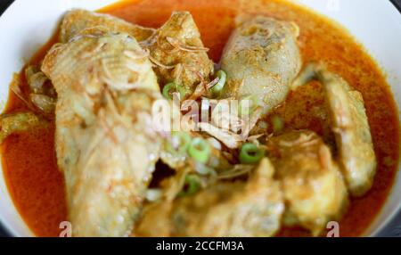 Ayam du gulai indonésien ou curry de poulet indonésien dans un bol sur fond blanc. Banque D'Images