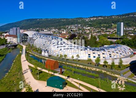 Siège du fabricant suisse de montres Swatch, architecte Shigeru Ban, Biel, Suisse Banque D'Images