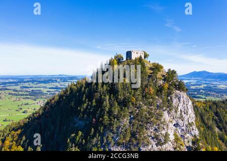 Ruin Falkenstein, près de Pfronten, Ostallgäu, Allgäu, vue aérienne, Swabia, Bavière, Allemagne Banque D'Images