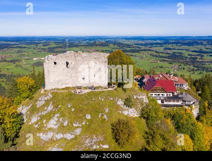 Ruin Falkenstein, près de Pfronten, Ostallgäu, Allgäu, vue aérienne, Swabia, Bavière, Allemagne Banque D'Images