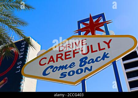 Arrière du panneau Bienvenue au fabuleux Las Vegas Sur le centre-ville de Las Vegas, Nevada Banque D'Images