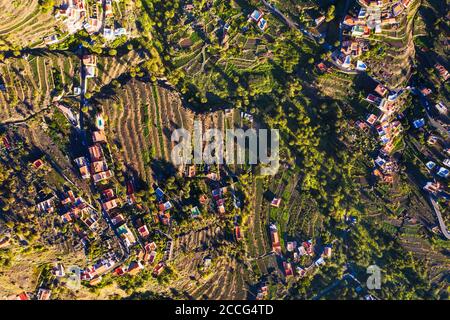 Lieux Retamal et Lomo del Balo dans la Valle Gran Rey d'en haut, vue aérienne, la Gomera, îles Canaries, Espagne Banque D'Images