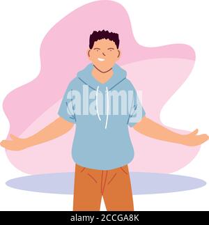 Homme dessin animé avec le dessin pull-over, garçon homme personne personnes les médias sociaux humains et portrait thème illustration vectorielle Illustration de Vecteur