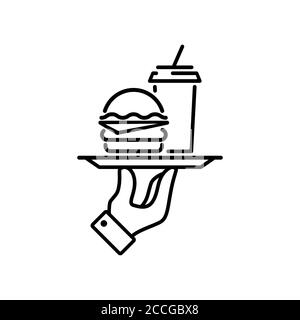 Hamburger ou sandwich avec icône de ligne de café. Vecteur sur fond blanc isolé. SPE 10 Illustration de Vecteur