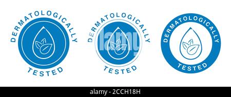 Test de marquage vectoriel testé dermatologiquement et icône dermatologue cliniquement prouvée pour des produits sans allergie et sains et sans danger étiquette d'emballage Illustration de Vecteur