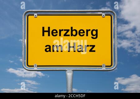 Ortstafel Herzberg am Harz, Niedersachsen, Deutschland | Nom du lieu Herzberg am Harz, Basse-Saxe, Allemagne, Europe Banque D'Images