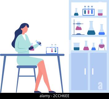 Laboratoire scientifique. Recherche scientifique professionnelle. Femme médecin travaillant dans des tubes et des flacons de maintien uniformes Illustration de Vecteur
