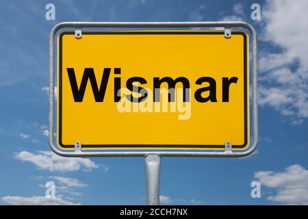 Ortstafel Wismar, Mecklembourg-Poméranie-Occidentale, Deutschland | panneau de nom de lieu Wismar, Mecklembourg-Poméranie-Occidentale, Allemagne, Europe Banque D'Images