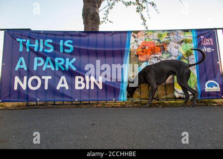 Affiche « c'est un parc n'est pas un bac » Wandsworth Common à Londres Banque D'Images