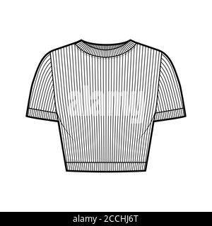 T-shirt court en jersey de coton côtelé, motif technique tendance, décolleté rond, manches courtes, coupe près du corps. Modèle de vêtement de chandail extérieur plat à l'avant blanc de couleur. Femmes hommes unisex tricot haut CAD Illustration de Vecteur