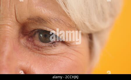 Photo macro de l'œil vert d'une vieille femme. Copier l'espace. Photo de haute qualité Banque D'Images