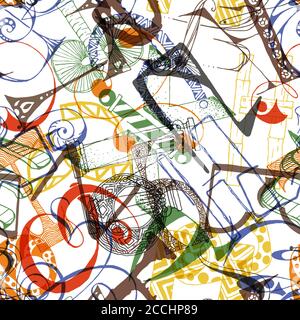 Dessin sans couture de lettres majuscules cyrilliques dessinées à la main. Différentes, étranges et drôles initiales ornées de casquettes. Illustration vectorielle sans fin Illustration de Vecteur