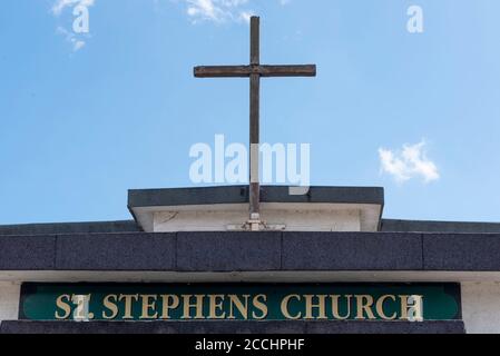 Église St Stephens à Alton Gardens, Southend on Sea, Essex, Royaume-Uni. L'église Saint-Étienne risque de démolition. Désordre des officiers de la RAF de la Seconde Guerre mondiale Banque D'Images