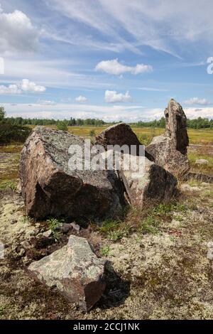 Pile de grandes roches erratiques sur le substrat glaciaire du Torrance Barrens Trail à Muskoka Banque D'Images