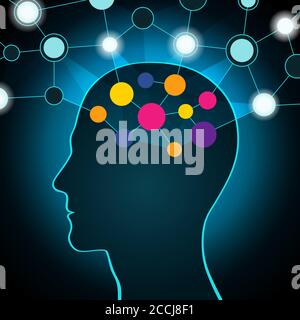 Homme et Big Data, communication, contacts, entreprise. Un réseau mondial en tête. Illustration vectorielle Illustration de Vecteur