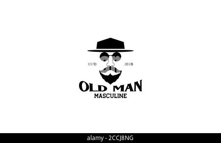 une tête d'homme vintage avec des lunettes de chapeau et le logo de la barbe conception Illustration de Vecteur