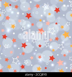 Fond festif avec étoiles multicolores. Motif sans coutures pour les fêtes. Ambiance festive de fête. Motif pour le papier d'emballage des fêtes. Tex vectoriel sans couture Illustration de Vecteur
