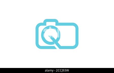 logo photo de l'appareil photo avec objectif à obturateur lettre q. Illustration de Vecteur