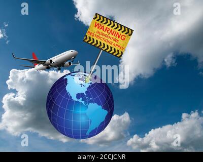 Avertissement des restrictions de quarantaine s'appliquent au signe relatif aux pays qui mettent en quarantaine les entrants arrivées de passagers internationaux en raison de la pandémie mondiale Banque D'Images