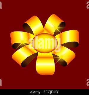 Fleur en ruban doré avec étoiles étincelantes. Élément design pour cartes de vœux pour la Saint-Valentin. Pour la conception de bannières, cartes et sites, pour cadres. Illustration de Vecteur