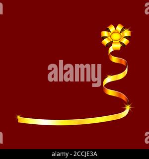 Ruban en spirale doré avec une fleur aux étoiles brillantes. Élément design pour cartes de vœux pour la Saint-Valentin. Pour la conception de bannières et de cartes. Illustration de Vecteur
