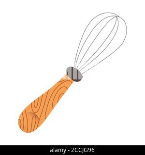 Fouet plat, fouet en acier inoxydable, objet ustensiles de cuisine, icône vectorielle isolée sur fond blanc, outil de boulangerie, ustensile ménager Illustration de Vecteur