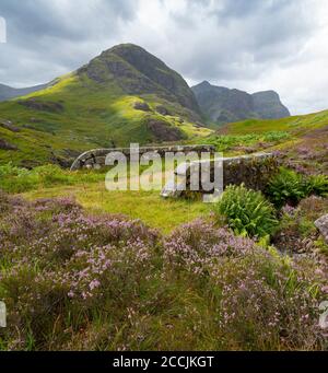 Vue depuis le pont sur l'ancienne route militaire de Beinn Fhada, une partie de Bidean Nam bian également connue sous le nom de Three Sisters of Glencoe, région des Highlands, Écosse, U Banque D'Images