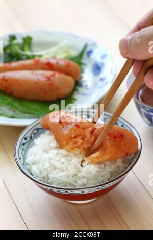 mentaiko (œufs de morue épicés) sur le riz, cuisine japonaise Banque D'Images