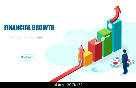 Vecteur d'un homme d'affaires qui regarde une croissance financière positive, en hausse du tableau. Concept d'analyse commerciale et de performance financière Illustration de Vecteur