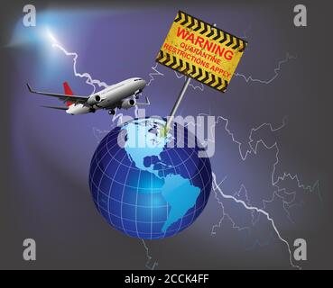 Avertissement des restrictions de quarantaine s'appliquent au signe relatif aux pays qui mettent en quarantaine les entrants arrivées de passagers internationaux en raison de la pandémie mondiale Illustration de Vecteur