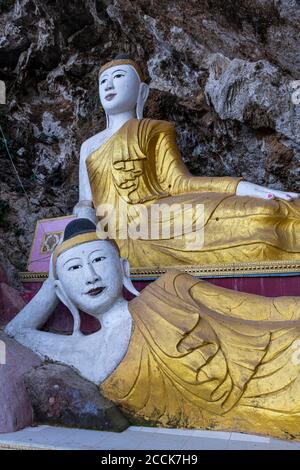 Myanmar, Etat de Kayin, hPa-an, statues de Bouddha à l'intérieur de la grotte de Kaw Ka Thawng Banque D'Images