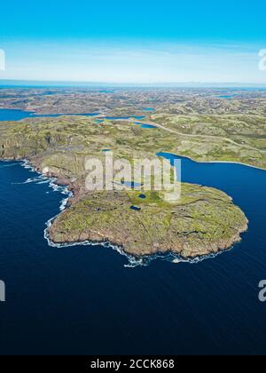 Russie, Oblast de Mourmansk, Teriberka, vue aérienne du littoral de la mer de Barents Banque D'Images