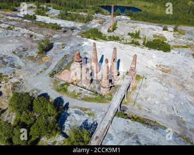 Russie, République de Carélie, Sortavala, vue aérienne de la carrière de marbre et de calcaire abandonnée dans le parc de montagne de Ruskeala Banque D'Images