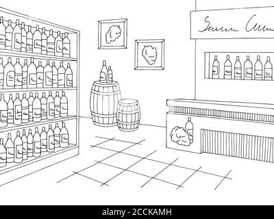 Magasin de vin intérieur noir blanc graphique esquisse illustration vecteur Illustration de Vecteur