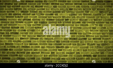 Une vue panoramique d'une texture de mur de briques jaunes anciennes avec vignette. Banque D'Images