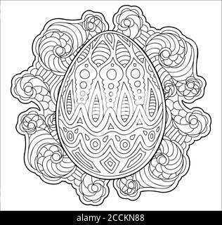 Belle page de livre de coloriage avec oeuf décoratif sur fond blanc Illustration de Vecteur
