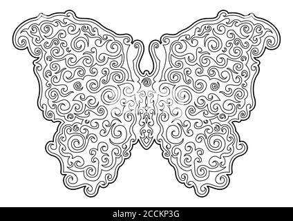 Belle page de livre de coloriage avec papillon décoratif sur fond blanc Illustration de Vecteur