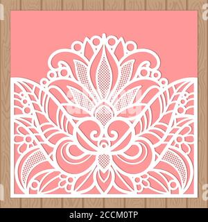 Gabarit pour découpe au laser. Enveloppes de mariage avec zoom avant à fleurs. Pour couper à partir de n'importe quel matériau. Pour l'omnification, les invitations, les menus, etc. Vector Illustration de Vecteur