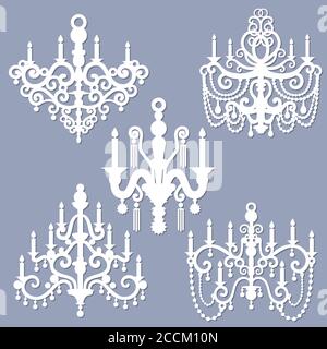 Chandeliers de gabarit de découpe au laser, chandeliers. Décoration électrique pour le nouvel an, Noël, carte d'anniversaire. Pour la conception de l'élément intérieur Illustration de Vecteur