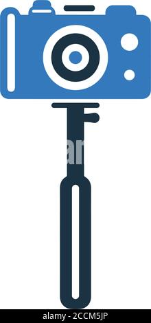 L'icône de l'appareil photo et du bâton de selfie est isolée sur fond blanc. Illustration vectorielle simple pour la conception graphique et Web. Illustration de Vecteur