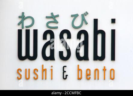 Londres, Royaume-Uni. 22 août 2020. Le logo Wasabi vu dans l'un de leurs restaurants.STA Travel et la chaîne de restaurants Wasabi sont les dernières victimes du Royaume-Uni, la pandémie Covid-19 faisant deux autres victimes d'affaires. Crédit : Keith Mayhew/SOPA Images/ZUMA Wire/Alamy Live News Banque D'Images