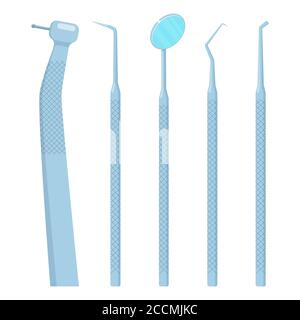 Dents équipement médical dentaire jeu d'outils en acier, illustration vectorielle de style plat Illustration de Vecteur