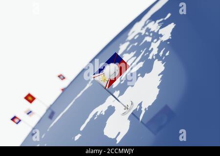 Coronavirus médical masque chirurgical sur le drapeau national philippin. Maladie, pandémie, virus covid-19 aux Philippines, concept 3d rendu illustr Banque D'Images