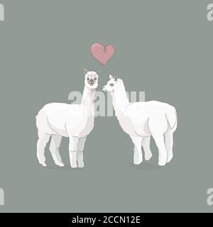 Illustration vectorielle de deux lamas ou alpagas et d'un cœur entre eux. Illustration de Vecteur