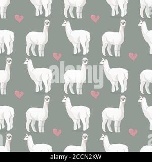 Motif vectoriel sans couture avec lama ou alpaga et cœur. Couleurs pastel de dessin animé Illustration de Vecteur