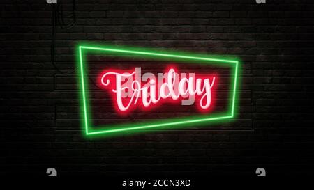 Enseigne du vendredi de style néon sur fond de mur de briques Banque D'Images